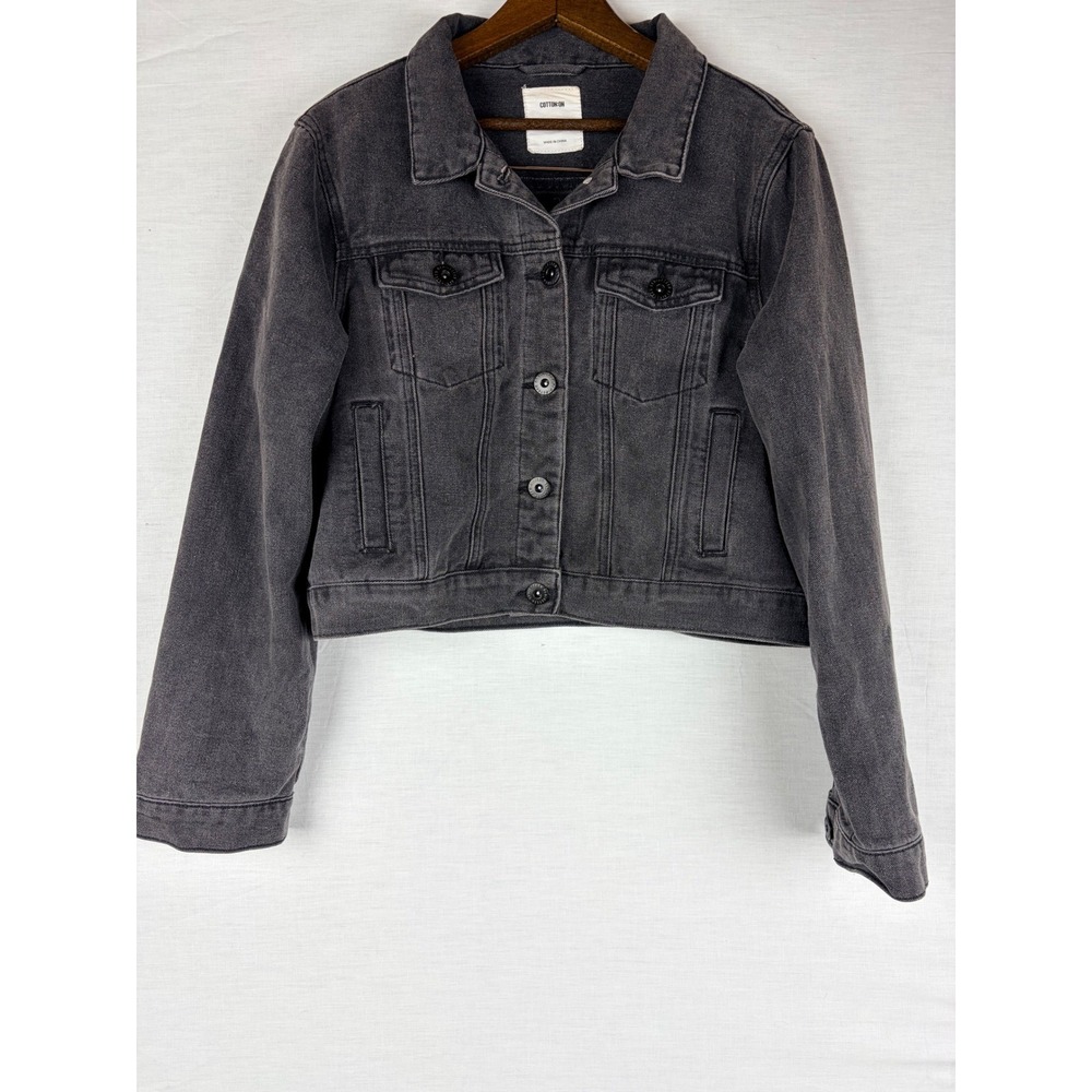 Cotton On Womens Cropped Denim Trucker Jacket Washed Black Charcoal Grey Small - Picture 2 of 12